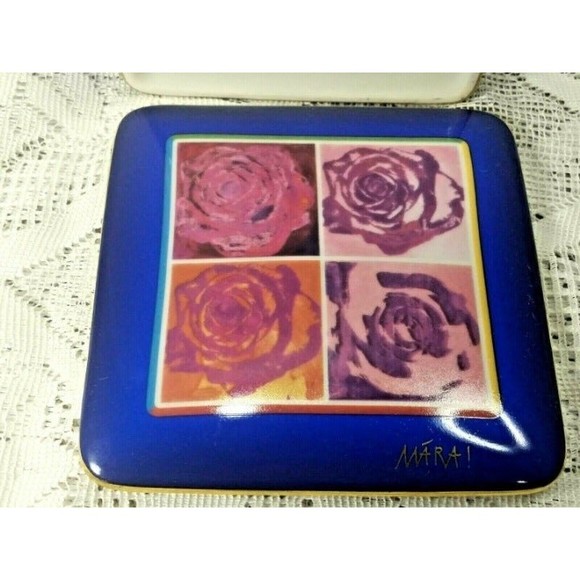 VTG Goebel Trinket Covered Dish Cobalt Blue Floral Rose Colleague "Mara" - Picture 4 of 7